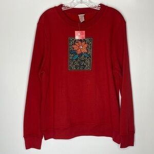 Holiday Editions Red Poinsettia Crewneck Sweatshirt Size Large
